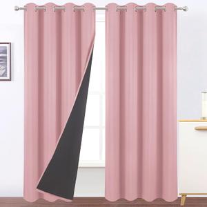 LEMOMO 100% Blackout Pink Curtains with Black Lining/52 x 84 Inch/Set of 2 Panels Thermal Insulated Room Darkening Curtains for Bedroom