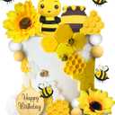 17 PCS Bee Cake Topper Happy bee day Cake Topper Honeycomb Sunflower Cake Decoration for Honeycomb Theme Birthday Party Supplies