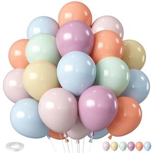 Pastel Retro Balloons, 12 Inch 6 Color Blue Purple Green Pink Beige Latex Party Balloon for Birthday Graduation Anniversary Baby Shower Wedding Decorations