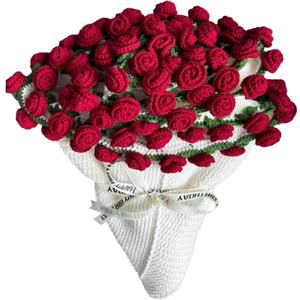 Finished Flower Bouquet Blanket, Crochet Rose Knitted Throw Blanket Crochet Flowers Romantic Gifts for Women Mom Sister Wife Home Decor (Red Rose, 23 inch)