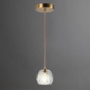 Brushed Brass Pendant Light Kitchen Island, Modern Cut Crystal Small Pendant Light Fixture, Clear Crystal Pendant Adjustable Hanging Light for Dining Room Bathroom