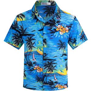 Weecreeture Boy's Button Down Hawaiian Shirt Short Sleeve, Kids Summer Beach Hawaiian Shirts for Boys for 7-14 Years (11-12 Years)