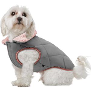 EMUST Reversible Cotton Padded Dog Puffer Vest - Warm Snow Coat for Small/Medium Puppies & Girls, Indoor Outdoor Winter Outfit, Pink, L