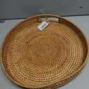 Coffee Table Tray Round Rattan Ottoman Tray Woven Serving Trays with Handles for Home and Kitchen Decorative Natural (Large 14 inch x 2.4 inch)
