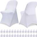 30 PCS White Spandex Folding Chair Covers, Upgraded Universal Fitted Chair Slipcovers Protector for Wedding, Banquet, Party, Holidays, Celebration, Decoration