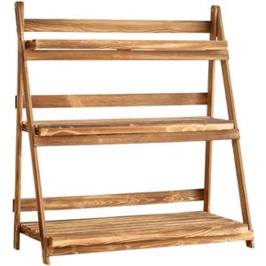 3 Tier Folding Plant Stand, Solid Wood Ladder Plant Display Stand For Multiple Plants, Floor Type Stable And Durable Flower Rack, Multifunctional Outdoor Storage Rack For Balcony Garden Indoor (90cm, Charcoal color)