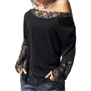 SHENHE Women's Plus Size Off The Shoulder Lace Shirt Long Sleeve Casual Going Out Top Tee Black XX-Large Plus