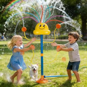 VATOS Water Sprinkler Outdoor Yard Toy for Kids, Smile Face Rainbow Splash Toy with 8 Wiggle Tubes 4 Nozzle, Backyard Lawn Water Sprinkler, Summer Family Games, Fun Water Toys for Kids 3-8 Boy Girl