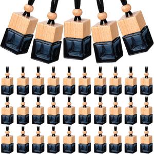 50 Pcs Hanging Car Air Freshener Car Diffuser Bottles Empty Glass Perfume Bottle Freshener Diffuser Bottle Pendant for Essential Oil Fragrance Aromatherapy Bottle Ornament (Black, Cube)