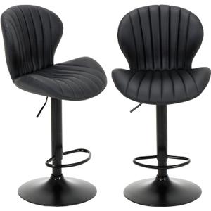 COLAMY Bar Stools Set of 2, Modern Swivel Bar Chairs, Adjustable Faux Leather Upholstered Barstools Counter Height with High Backrest for Bar, Kitchen Island, Dining Room, Black