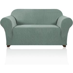 PrinceDeco Stretch Loveseat Sofa Cover Slipcover Couch Cover for 2 Cushion Sofa Washable Sofa Cover for Pets Friendly Furniture Protector Covers with Non Slip Bottom(Loveseat, Sage)