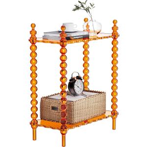 Acrylic Side Table 2-Tier, Clear Nightstand with Storage, Narrow Bedside End Table for Small Spaces (Orange, 20.6"×10.4“×26”)