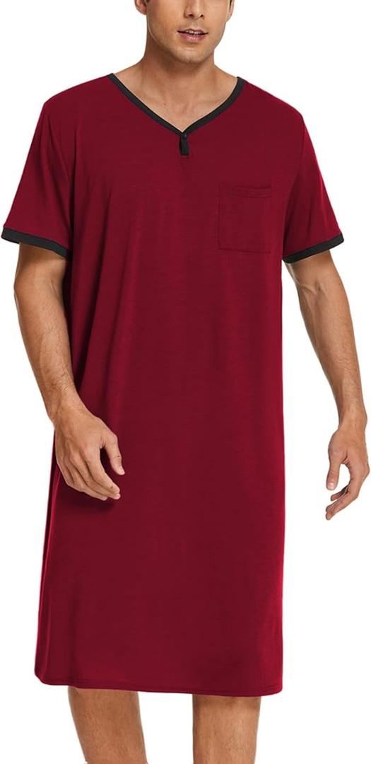 Ekouaer Men's Nightshirt Nightwear Comfy Sleeve Henley Sleep Shirt, Large