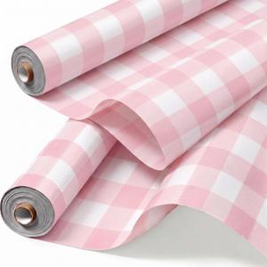 Kolldenn 2 Rolls 4 x 12 ft Pink Gingham Bulletin Board Fabric Roll Large Reusable Non Woven Bulletin Board Paper Waterproof Erasable Background for Classroom School Chalkboard Wrapping Craft DIY Decor, 48 x 144 inches