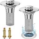 2024 New Pop Up Bathroom Sink Drain Strainer Hair Catcher, Sink Drain Stopper with Removable Stainless Steel Filter Basket,for US Bathroom Sink Stopper Replacement (2PCS)