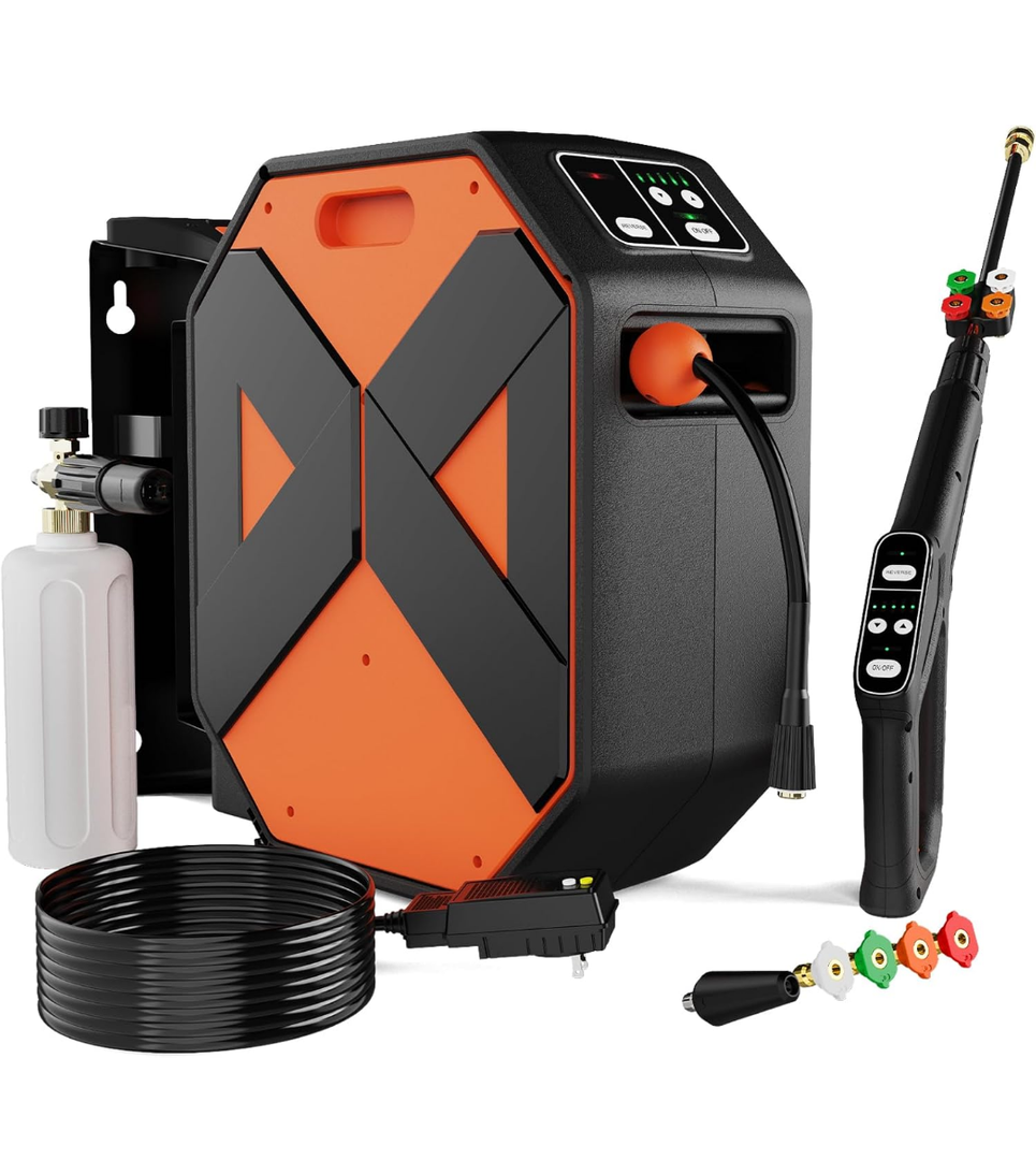 Electric Pressure Washer, Wall Mounted Pressure Washer, Power Washers Electric Powered 3500 PSI 2.5 GPM, with 100FT Retractable Hose Reel and GFCI Power Cord for Car, Yards, Roads, Floors