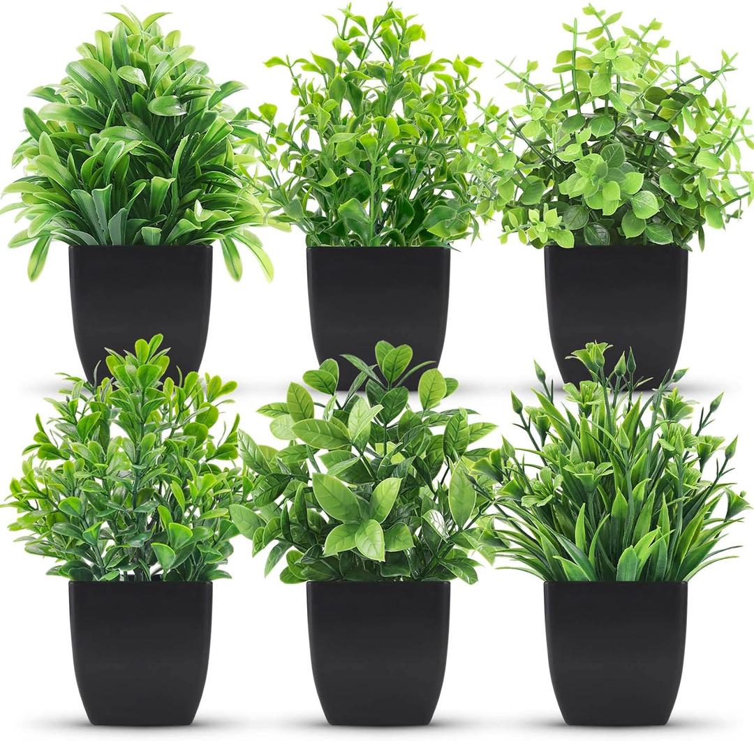 Der Rose 6 Pack Fake Plants Mini Artificial Plants for Home Office Farmhouse Bathroom Shelf Decor Indoor