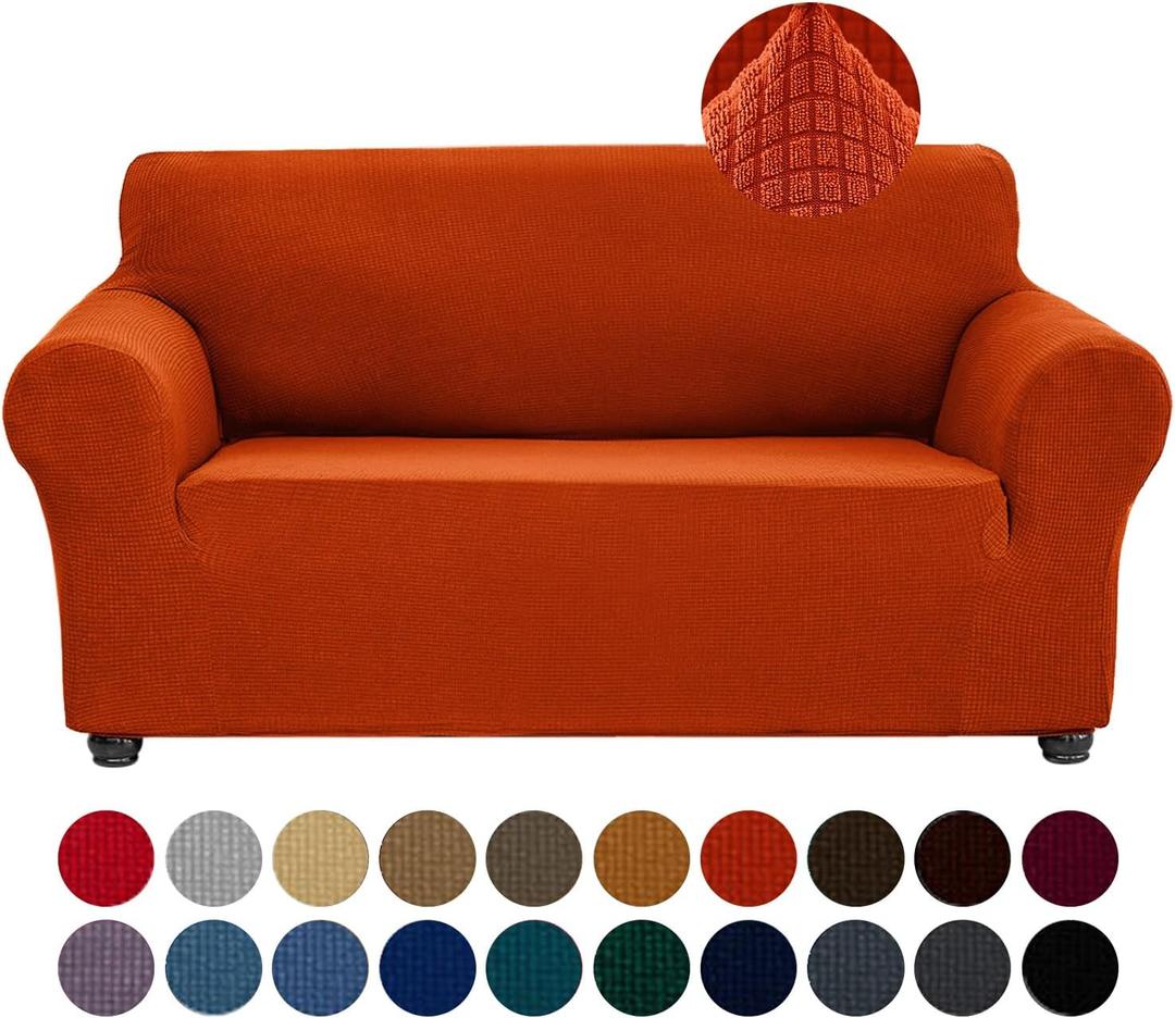 Joccun Stretch Loveseat Couch Cover, 1-Piece Sofa Cover for 2 Cushion Couch Spandex Jacquard Washable Furniture Protector Cover for Living Room,Kids,PetsLoveseat,Pureed Pumpkin