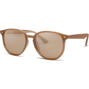 VANLINKER Hexagonal Trendy Polarized Sunglasses for women VL9696 (Light Brown Frame/Light Brown Lens)