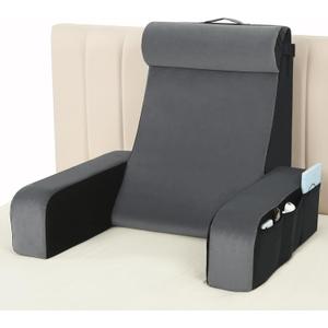 Vekkia 25" Extra-Large Reading Pillow for Tall Adults 60 Ergonomic Wedge Back Pillow with Built-in Armrests, Adjustable Headrest & Large Pockets Ideal for Sitting in Bed, Reading, TV, and Gaming, Build-in Arms