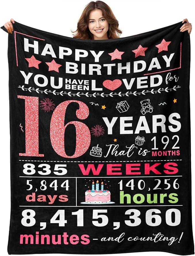 Sweet 16 Gifts for Girls - 16th Birthday Gifts for Girls - 16 Year Old Girl Gift - 16th Birthday Decorations for Girl - Sixteen Bday Gift for Daughter Granddaughter Niece Sister Ideas Blanket 50"x60"