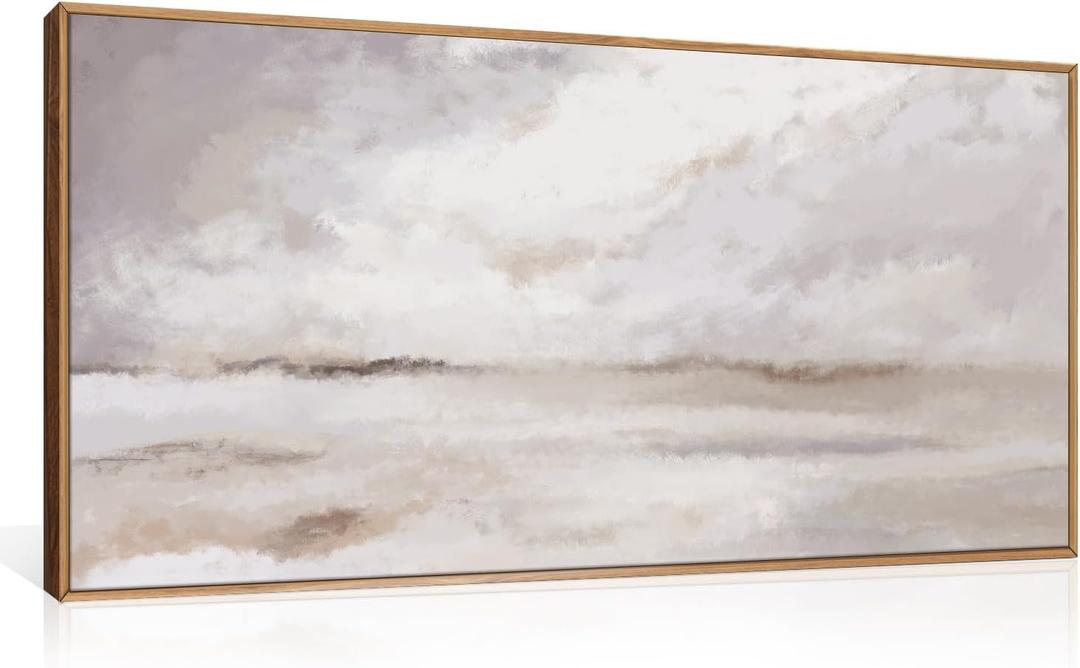 DRACIT Large Neutral Abstract Framed Canvas Wall Art Set,Minimalist Gray and Beige Pastel Wall Decor,Modern Nature Misty Textured Art Painting for Living Room,Bedroom-20 x40