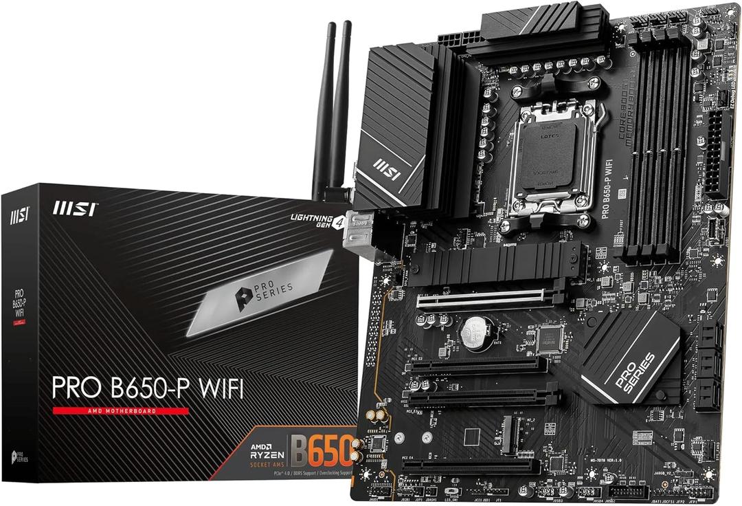 MSI PRO B650-P WiFi AMD AM5 ATX Motherboard, 4X DDR5~128GB, 1x PCI-E x16, 2X M.2, 6X SATA, 8X USB 3.2, 1x USB Type C