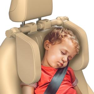 Adjustable Car Headrest Pillow, Road Pal Headrest, U-Shaped Travel Sleeping Pillow for Kids & Adults, Head Neck Support Only Suitable for Car Seat Headrest with Poles, Khaki