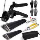 Stainless Steel Cable Tie Gun KitWith 300pcs Uv Resistant Black Metal Zip Ties Heavy Duty Outdoor (150 Each of 8, 12 Inch) Adjustable Fastening Cutting Tie Tool Setsfor Chainlink FenceExhaust Wrap