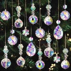 Misdary 36 Pcs Crystal Iridescent Ornaments for Christmas Tree Hanging Crystal Glass Ball Decorations Hanging Xmas Teardrop Prism Glass Ball for Xmas Party Wedding Home Decor