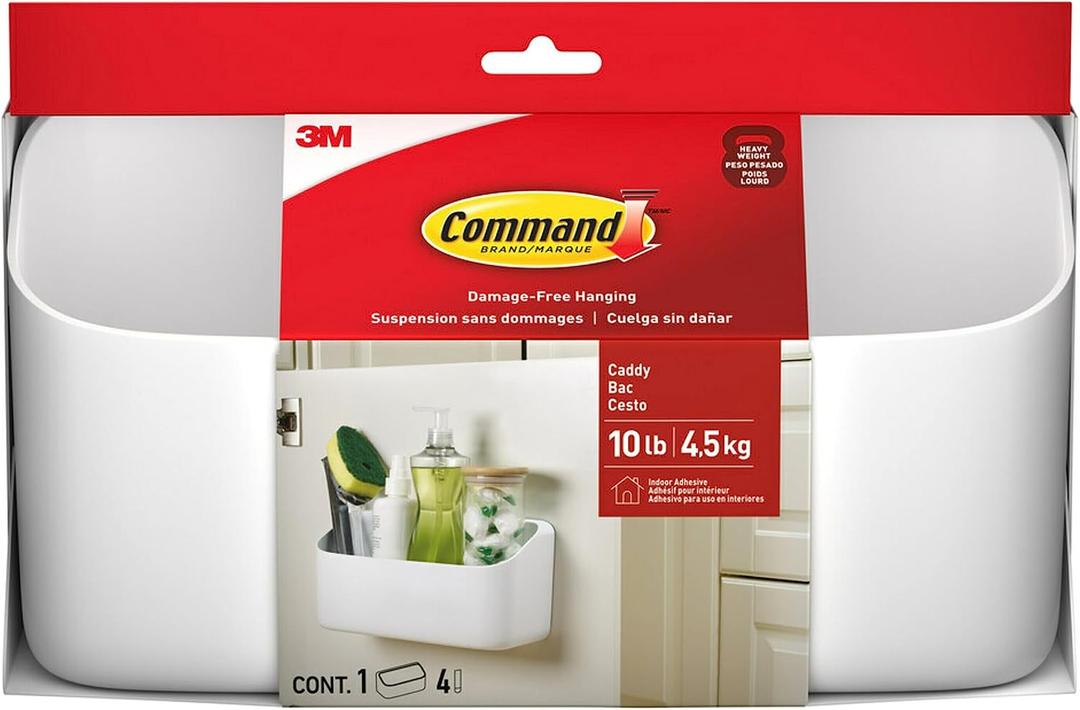 Command 10 Lb Large Organizing Caddy with 4 Strips, 9.91" x 3.38" x 5.15", Heavyweight Damage-Free Hanging for Organizing Cleaning Supplies, Closet, and Pantry