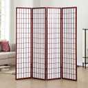 Roundhill Furniture Oriental Shoji 4 Panel Screen Room Divider, Cherry
