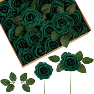 InnoGear Artificial Flowers, 50 Pcs Hunt Green Foam Fake Roses Bulk with Stems for St. Patrick's Decoration DIY Wedding Bouquets Centerpieces Bridal Shower Party Valentines Christmas Tree