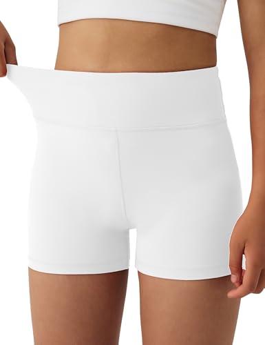 AugIris Athletic Biker Shorts with Hidden Pocket High Waisted Dance Kids Shorts Soft Active Yoga Bike Short  White XL