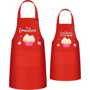 R HORSE 2Pcs Adults Kids Matching Apron Set Grandma and Me Adjustable Kitchen Apron with 2 Pockets Matching Gift for Grandma and Granddaughter Cooking Baking Painting Training Back to School Gifts