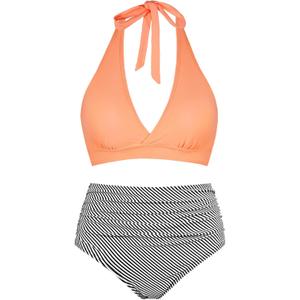 Women's Halter Bikini Sets High Waisted Tummy Control Swimsuit V Neck Push Up Bathing Suits (M)