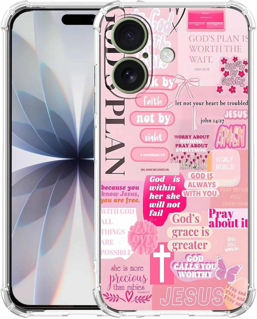 Christian Quotes Aesthetic Vintage Jesus Bible Verse Collage Pattern,Soft TPU Bumper Case for iPhone 17,#5