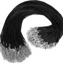 100Pcs Premium Leather Necklace Chains Bracelet Cord with Clasps for Pendants, Bulk Waxed Rope Necklace String, Black , 18" for Jewelry Making Supplies, 1.5mm DHOOZ