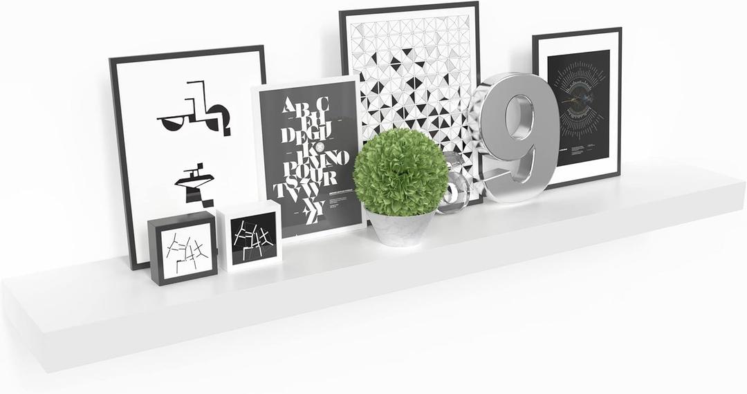 Ballucci Floating Shelf, 36" Wood Wall Shelf with Invisible Brackets for Bathroom, Living Room, Bedroom, Kitchen, Nursery, 6" Deep, White (36" - 1 Piece)