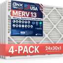 BNX TruFilter 24x30x1 Air Filter MERV 13 (4-Pack) - MADE IN USA - Electrostatic Pleated Air Conditioner HVAC AC Furnace Filters for Allergies, Pollen, Mold, Bacteria, Smoke, Allergen, MPR 1900 FPR 10