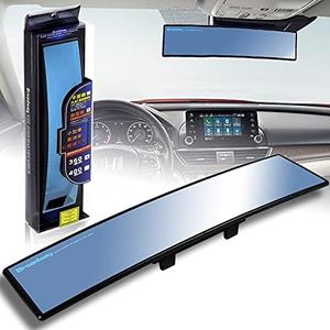 Broadway Universal Wide Angle Auto Interior Rear View Mirror, Reduce Blind Spot, Easy Clip On (Blue Tinted, 360MM(14''), Convex)