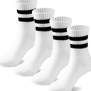 Pack of 2 BONANGEL BONNAGEL Kids Athletic Crew Socks Boys Girls White Black Dress Socks Cotton School Uniform Socks 4Pairs, 6-8 Years, Whitestripe