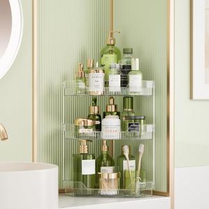 3-Tier Corner Bathroom Counter Organizer, Diamond-Shaped Corner Makeup Organizer Countertop, Easy to Install, Clear Bathroom/Dresser Organizer, Ideal for Girls