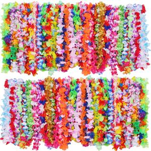 200 Pieces Hawaiian Luau Leis Flowers Necklaces Summer Beach Vacation Pool Luau Party Favors Supplies Tropical Theme Party Decorations For Birthday Wedding Colorful Random Color
