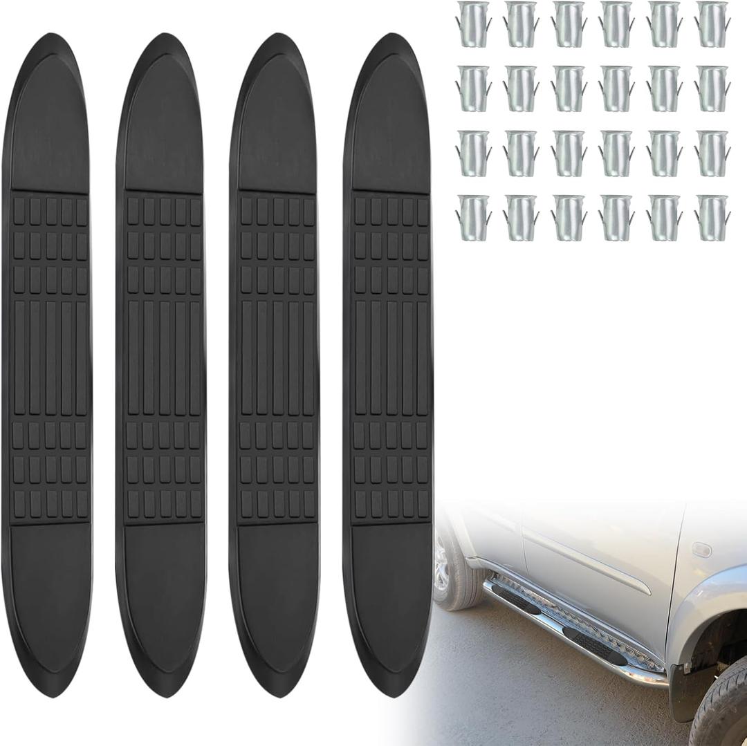 Nerf Bar Replacement Pads for 3" Round Tubes with 5 Holes, 21" x 3", Durable Non-Slip Replacement Step Pad Set of 4 with 24 Installation pins, Heavy-Duty Polymer with Anti-Slip Texture