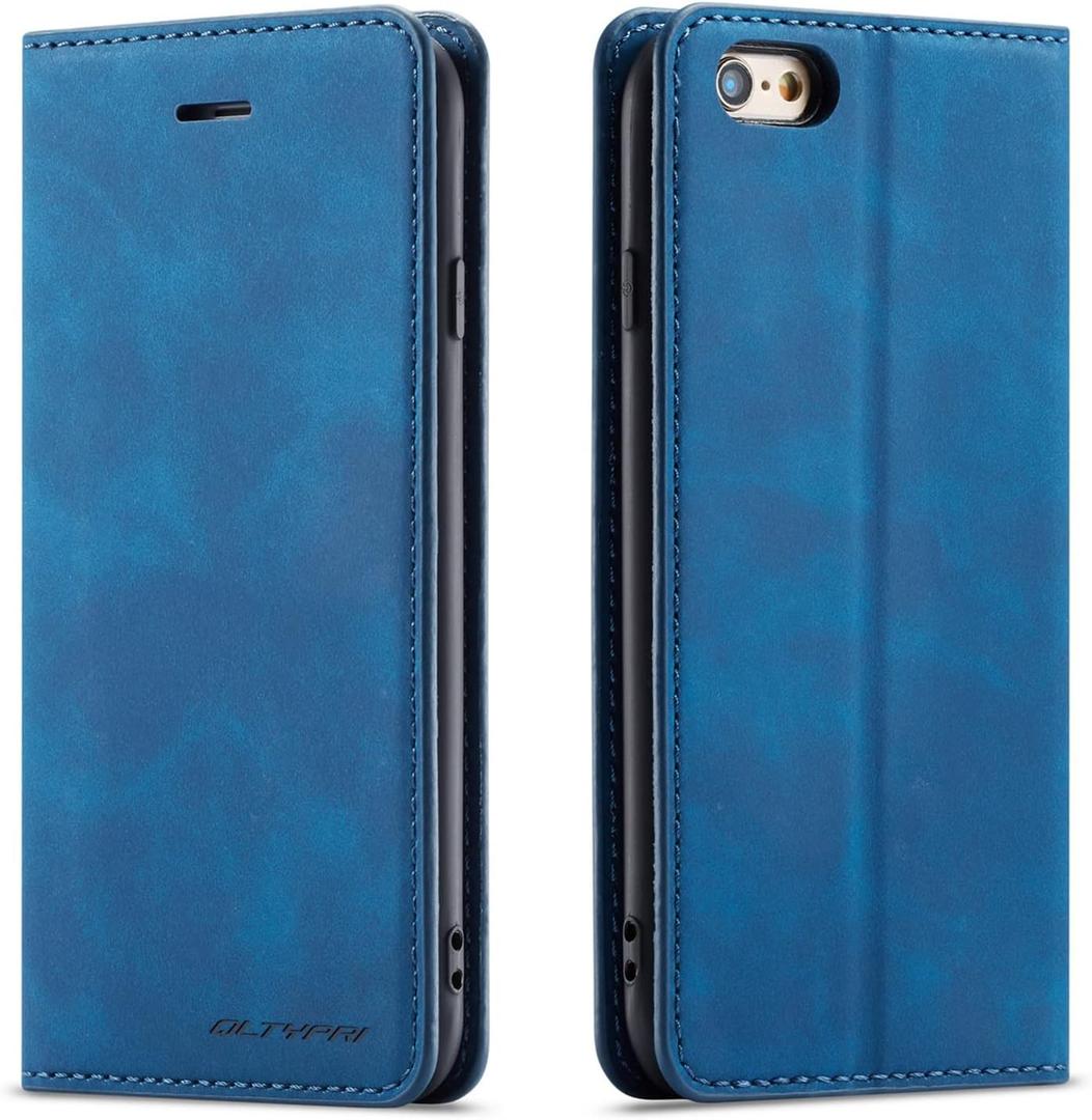 QLTYPRI for iPhone 6 iPhone 6S Case, Premium PU Leather Cover TPU Bumper with Card Holder Kickstand Hidden Magnetic Adsorption Shockproof Flip Wallet Case - Blue