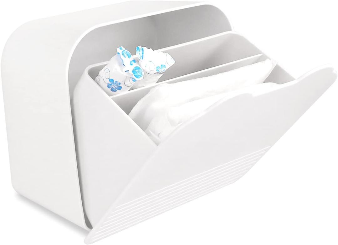 Sanitary Napkin Storage Container,Plastic Portable Sanitary Napkin Organizer Box for Bathroom 6x6x3.5 inches First Period Bag for Girls,Women,Ladies(White)