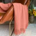 LOMAO Knitted Throw Blanket with Tassels Bubble Textured Lightweight Throws for Couch Cover Home Decor (Coral, 50x60)