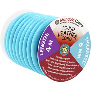 Mandala Crafts 6mm Round Genuine Turquoise Leather Cord for Jewelry Making
