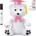 Zomiboo Graduation Bear Autograph Stuffed Animal 2026 Smooth Fabric Stuffed Bear Toy with Congrats 12 Inches Grad Plush Autograph with Marking Pen Gold Tassels for Graduate Student Party(Pink)